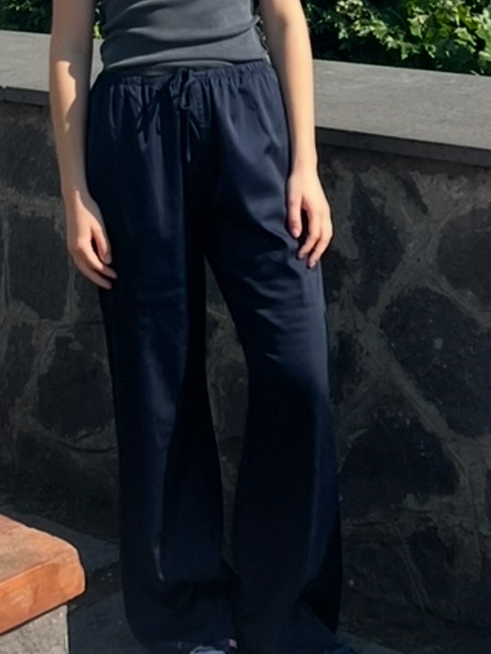 Brandy Melville Pants - Brandy Melville Navy Wide-Leg Satin Pants